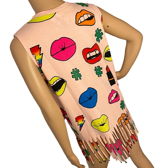 🆕 ON FIRE  | NEON LIPS POP ART FRINGE TANK  SZ XL - Picture 8 of 16